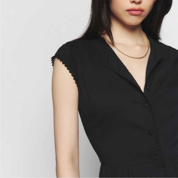 Reformation Black Organic Cotton Button Down Midi Dress Size 8 Whimsigoth Chic - Picture 2 of 10